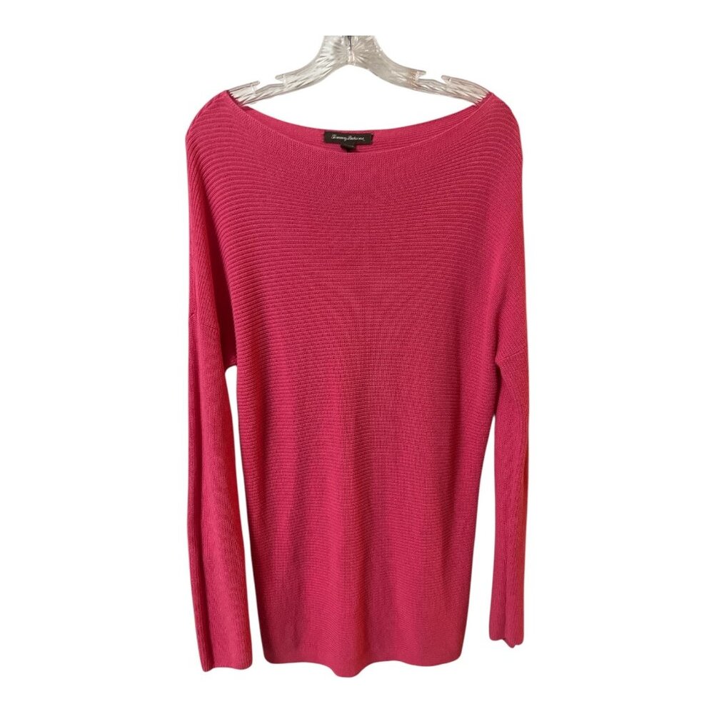 Tommy Bahama Early Y2K Pink Ribbed Knit Sweater Boatneck Long Sleeve